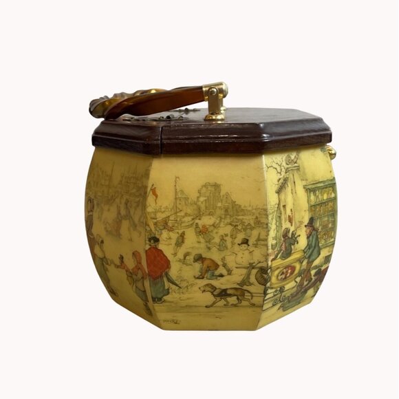 Vintage Old Farm Market Decoupage Brown Wood Bakelite Handel Purse - Picture 4 of 8